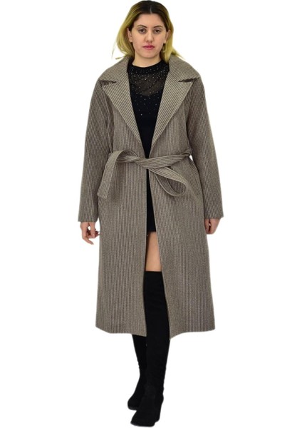 Kadın Çizgili Uzun Kaşe Kaban BGL-ST04118 fırsatları