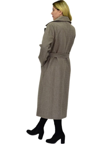 Kadın Çizgili Uzun Kaşe Kaban BGL-ST04118