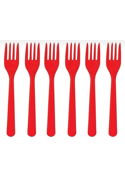 Kırmızı Plastik Çatal 25'li Doğum Günü Piknik Tek Kullanımlık Kullan At