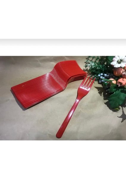 Kırmızı Plastik Çatal 25'li Doğum Günü Piknik Tek Kullanımlık Kullan At