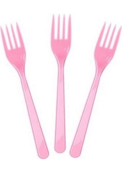 Pembe Plastik Çatal 25'li Piknik Doğum Günü Tek Kullanımlık Kullan At