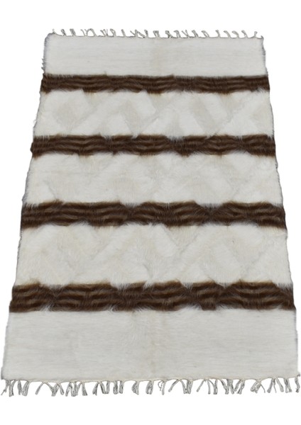 El Dokuma Yün Çizgili Tiftik Siirt Battaniyesi 0002 - Yeni - Beyaz