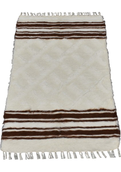 El Dokuma Yün Çizgili Tiftik Siirt Battaniyesi 0011 - Yeni - Beyaz