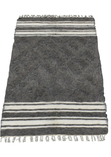 El Dokuma Yün Çizgili Tiftik Siirt Battaniyesi 0014 - Yeni - Gri