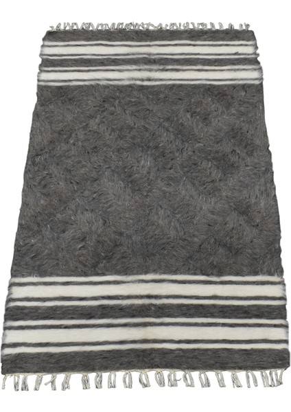 El Dokuma Yün Çizgili Tiftik Siirt Battaniyesi 0014 - Yeni - Gri fırsatları