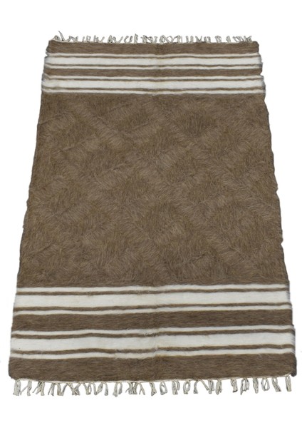 El Dokuma Yün Çizgili Tiftik Siirt Battaniyesi 0023 - Yeni - Açık Kahverengi fırsatları