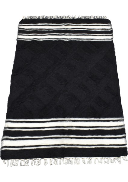 El Dokuma Yün Çizgili Tiftik Siirt Battaniyesi 0016 - Yeni - Siyah