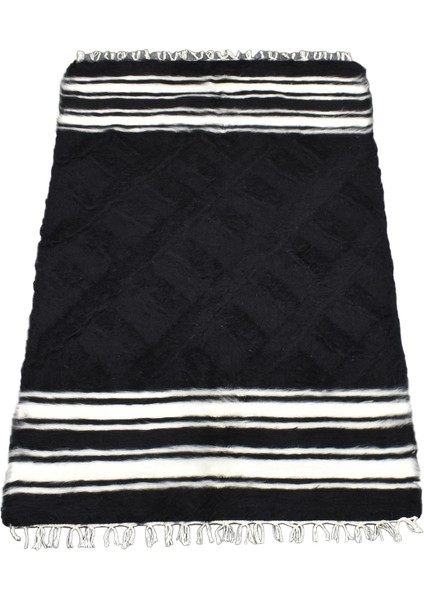 El Dokuma Yün Çizgili Tiftik Siirt Battaniyesi 0016 - Yeni - Siyah fiyatları
