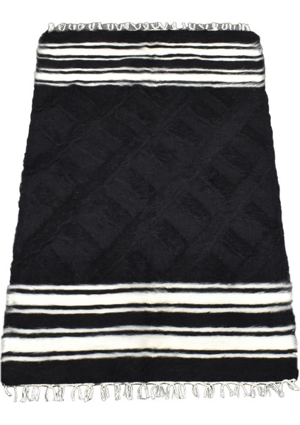 El Dokuma Yün Çizgili Tiftik Siirt Battaniyesi 0016 - Yeni - Siyah modelleri