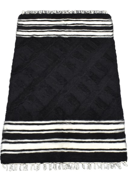 El Dokuma Yün Çizgili Tiftik Siirt Battaniyesi 0016 - Yeni - Siyah fırsatları