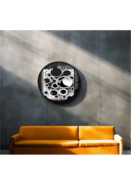 Dekoratif 3D Baskı Geometrik Desen Yuvarlak Duvar Saati -23