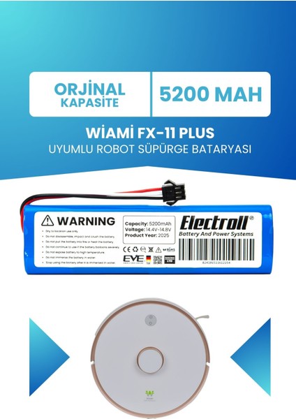 Wiami Fx-11 Plus Uyumlu Batarya (ORJİNAL KAPASİTE) 5200mah Pil Robot Süpürge Batarya Değişimi