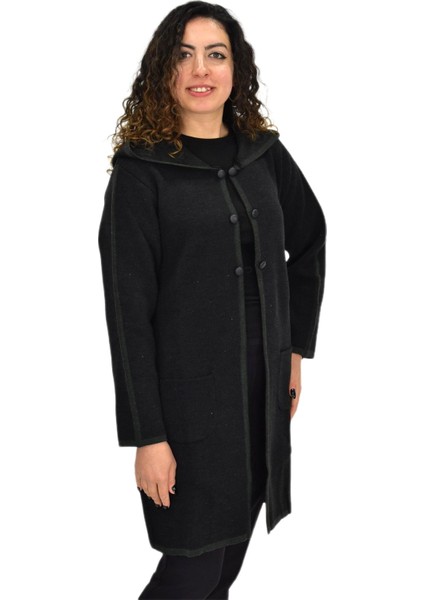 Kadın Kapüşonlu Tiriko Düğmeli Cepli Hırka 8232 BGL-ST04072