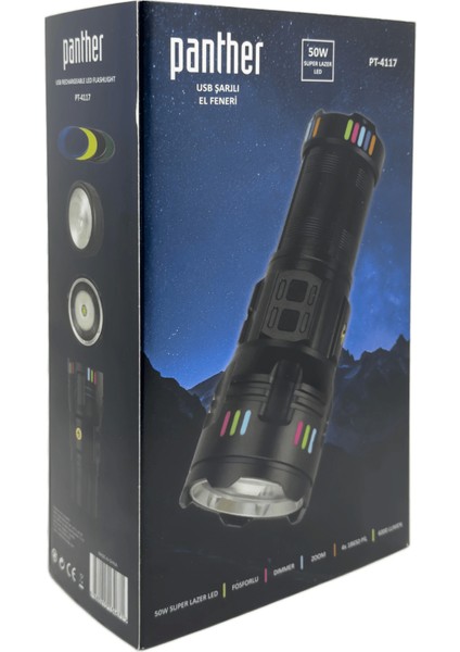 Panther PT-4117 USB Şarjlı El Feneri ( Lisinya )