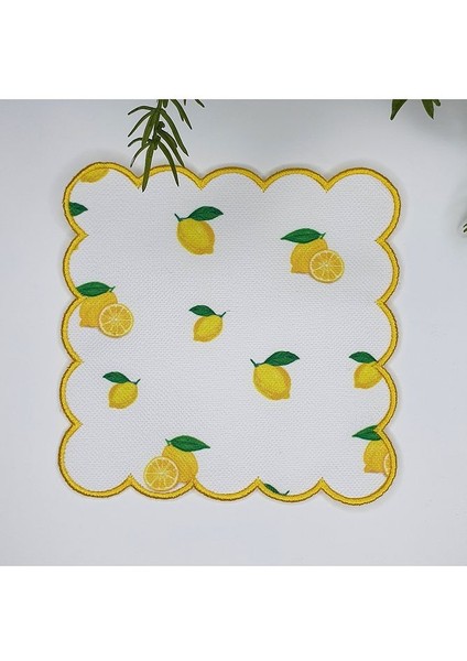 Sulu Boya Limon Desenli Nakışlı Kumaş Kokteyl Peçetesi 1 Adet