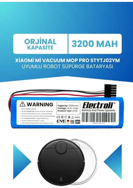 Xiaomi Mi Vacuum Mop Pro STYTJ02YM Batarya (Orjinal Kapasite) 3200MAH Robot Süpürge Pil Değişimi