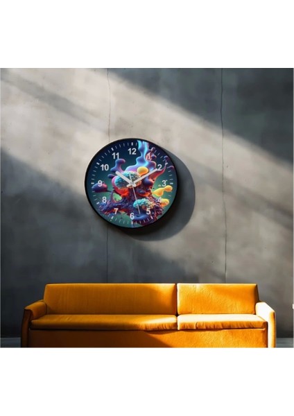 Dekoratif 3D Baskı Geometrik Desen Yuvarlak Duvar Saati -113