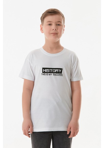 %100 Pamuk History Yazı Baskılı Erkek Çocuk Tişört