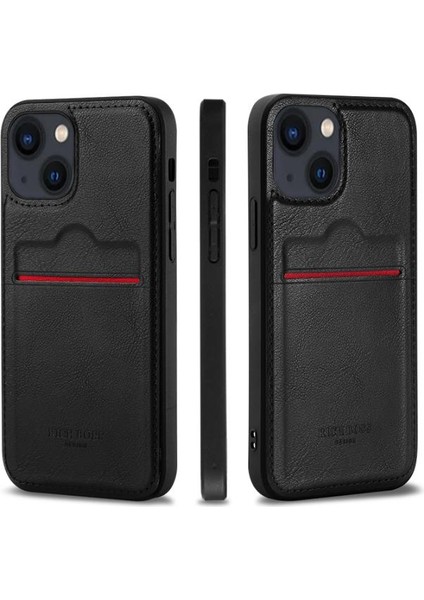 Apple iPhone 15 Kartlıklı Rich Boss Deri Kılıf Siyah