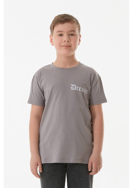 %100 Pamuk Dreams Yazı Baskılı Bisiklet Yaka Erkek Çocuk Tişört