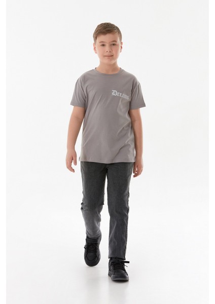 %100 Pamuk Dreams Yazı Baskılı Bisiklet Yaka Erkek Çocuk Tişört fırsatları