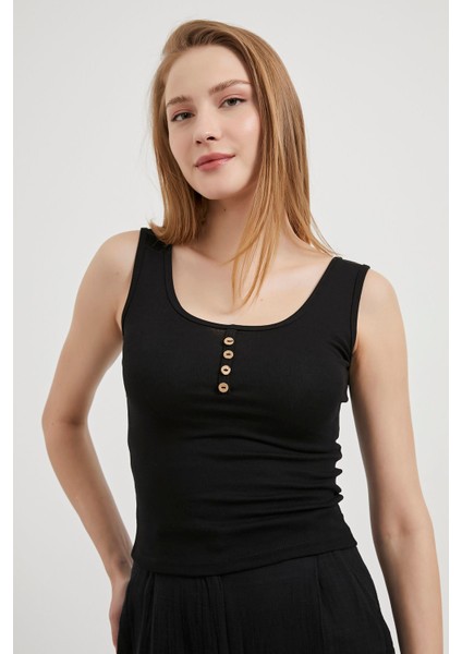 Önü Düğmeli Kalın Askılı Body