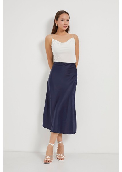 Armalıfe 4519 Yanı Fermuarlı Midi Saten Kadın Etek