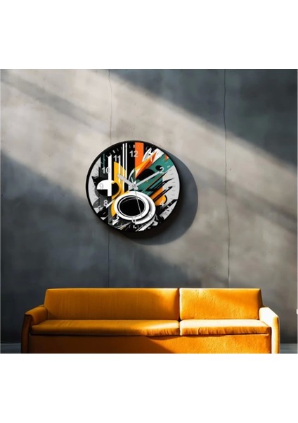 Dekoratif 3D Baskı Geometrik Desen Yuvarlak Duvar Saati -146