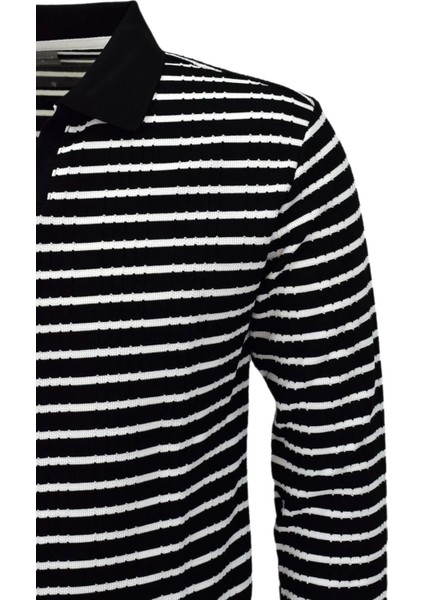 Erkek Spor Çizgili Mevsimlik Triko Polo Yaka Kazak BGL-ST03930