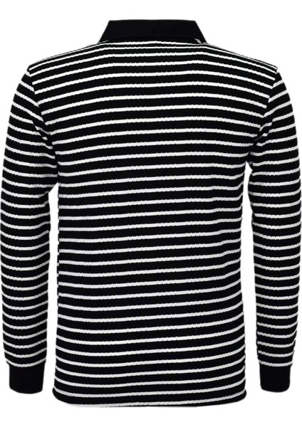 Erkek Spor Çizgili Mevsimlik Triko Polo Yaka Kazak BGL-ST03930