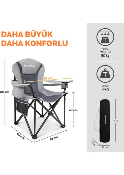 Kingcamp Cedar Deluxe Ultra Bel Destekli Kamp Sandalyesi Grey fiyatları