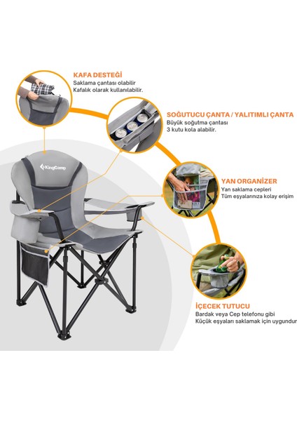 Kingcamp Cedar Deluxe Ultra Bel Destekli Kamp Sandalyesi Grey indirimleri
