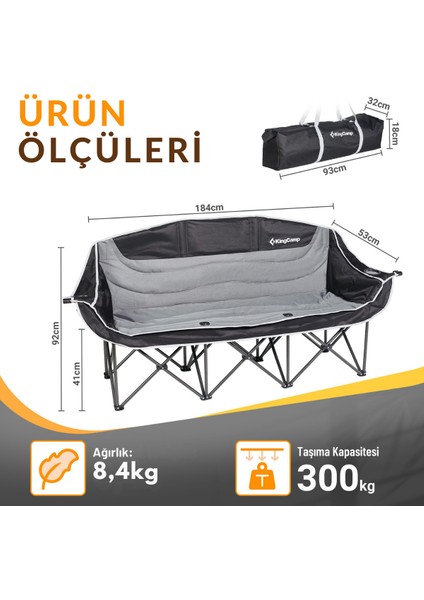 King Camp Kingcamp Canna Ultra Konforlu Üç Kişilik Katlanır Kamp Sandalyesi B.grey modelleri