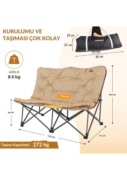 King Camp Kingcamp Lemon Lux Double Ultra Konforlu Çift Kişilik Kamp Sandalyesi Khaki fırsatları