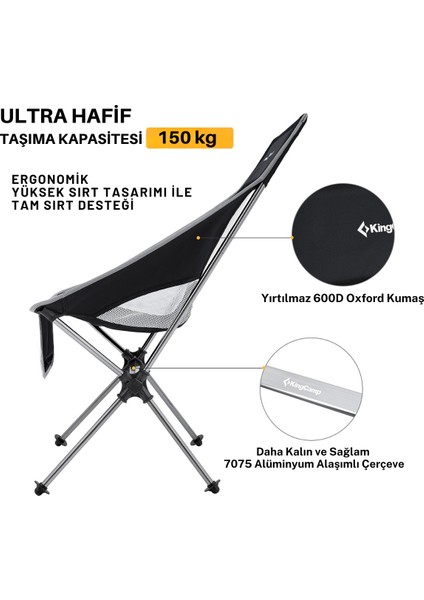 King Camp Kingcamp Canna High Back Ultralight Katlanır Kamp Sandalyesi Black fırsatları