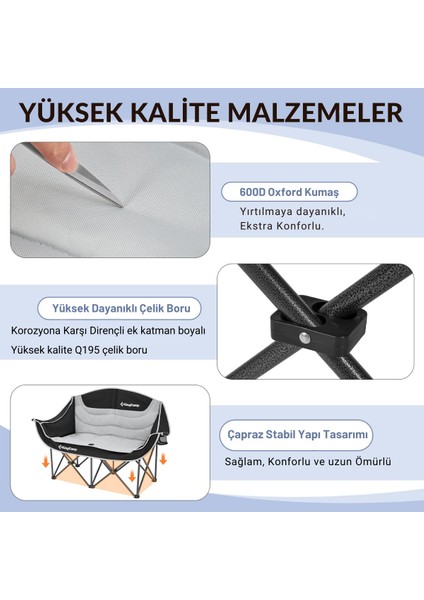 King Camp Kingcamp Loveseat Double Çift Kişilik Katlanır Kamp Sandalyesi B.grey indirimleri