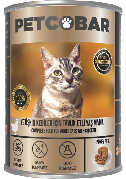 Tavuk Etli Ezme/pate Yetişkin 6,12,20 x 400 gr Yaş Kedi Maması Konserve 60% Et