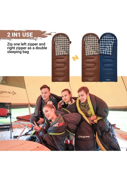 Kingcamp Cloud 400 Ultra -15°c Geniş Uyku Tulumu Coffee Sağ F.