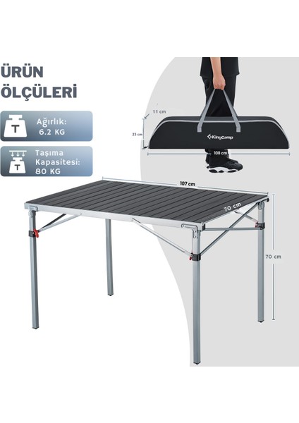 King Camp Kingcamp Granite Alüminyum Katlanır Kamp Masası Silver Blk modelleri