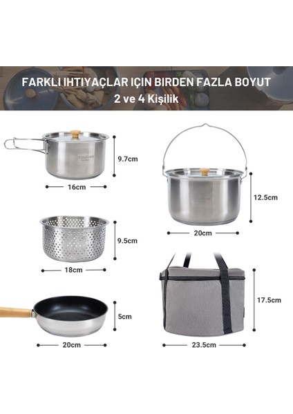 Cookware Set Paslanmaz Çelik Kamp Tencere Seti modelleri