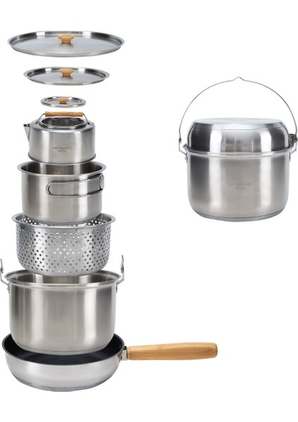 Cookware Set I Paslanmaz Çelik Kamp Tencere Seti