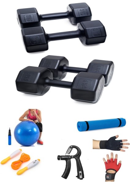 Ps Spor 18 kg Dambıl Set 6kg X2 Ad 3kg X2 Ad + 5 Çeşit Egzersiz Seti