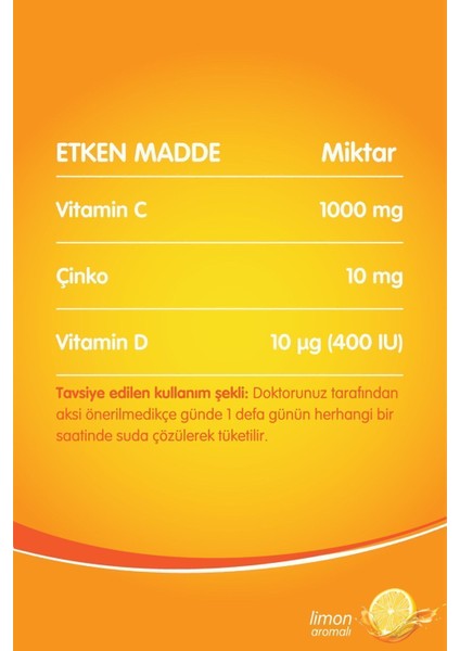 3'lü C- D - Çinko Vitamin 20 Efervesan Tablet