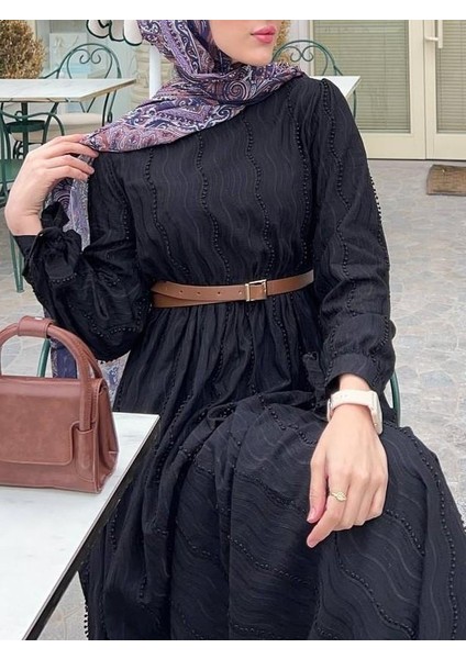 Belden Lastikli Maşeti Bağcıklı Elbise