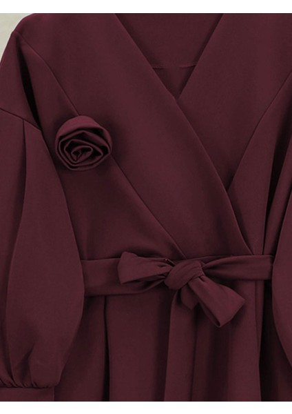 Beli Kuşaklı Çapraz Yaka Balon Kol Takım Duble Kumaş fiyatları