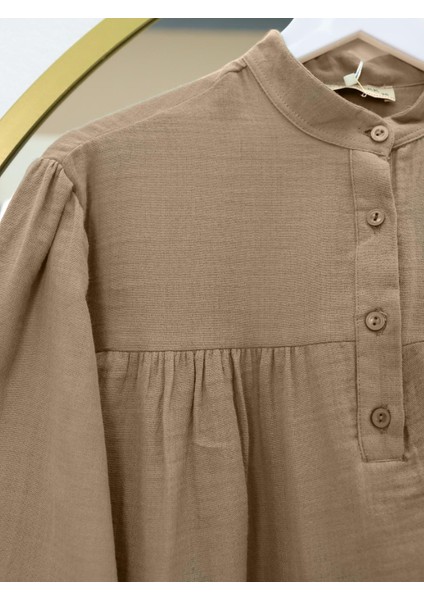 Oval Kesim Dik Yaka Bluz Etek Müslin Takım fiyatları