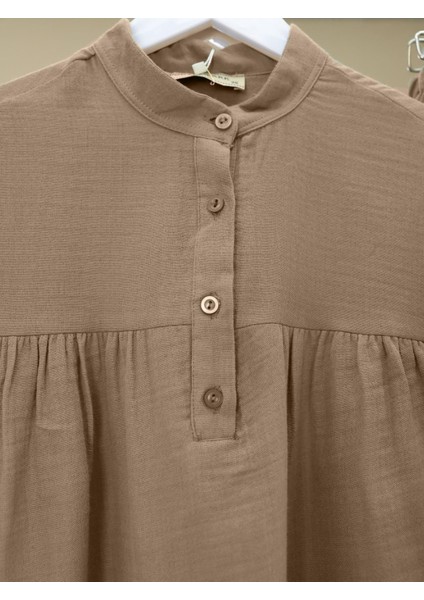 Oval Kesim Dik Yaka Bluz Etek Müslin Takım modelleri