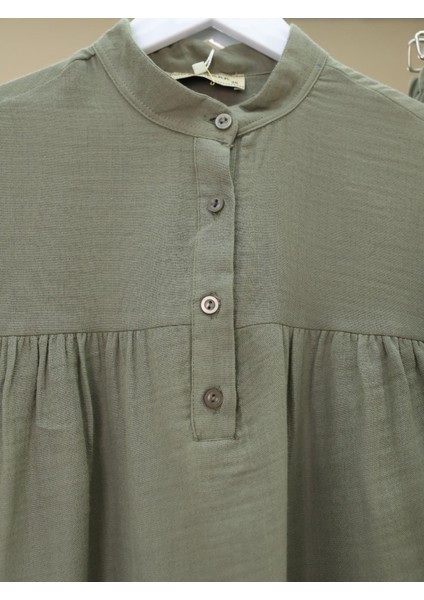 Oval Kesim Dik Yaka Bluz Etek Müslin Takım modelleri