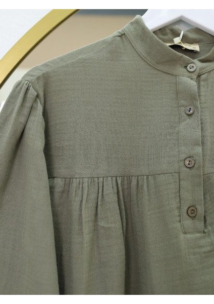 Oval Kesim Dik Yaka Bluz Etek Müslin Takım fırsatları