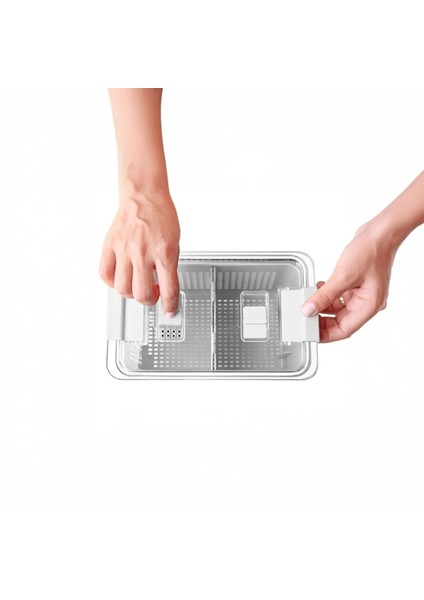 2'li (2,5 Lt, 5lt) Süzgeçli Bölmeli Organizer Buzdolabı Hava Geçirmez Saklama Kabı